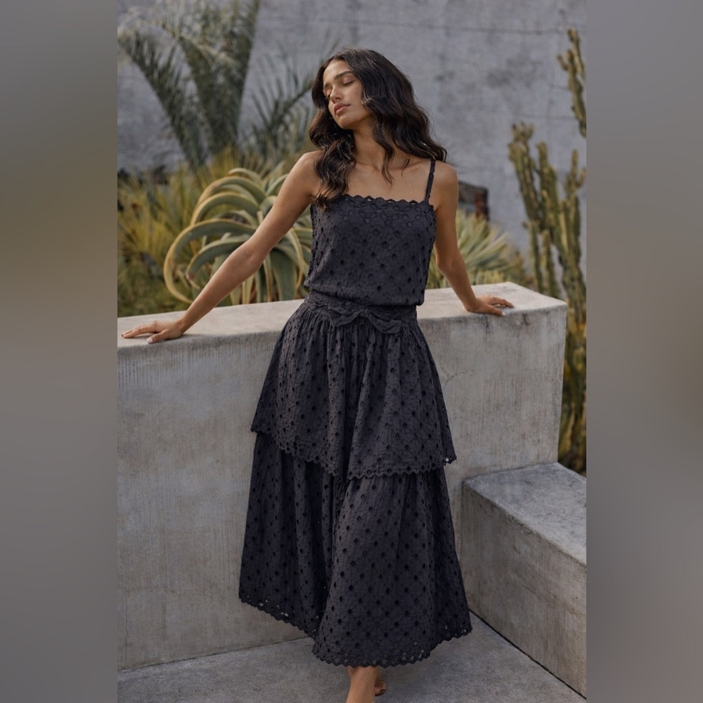 Vintage E+M Augustat Eyelet Two Piece Set Tank & Midi Skirt